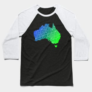 Colorful mandala art map of Australia with text in blue and green Baseball T-Shirt